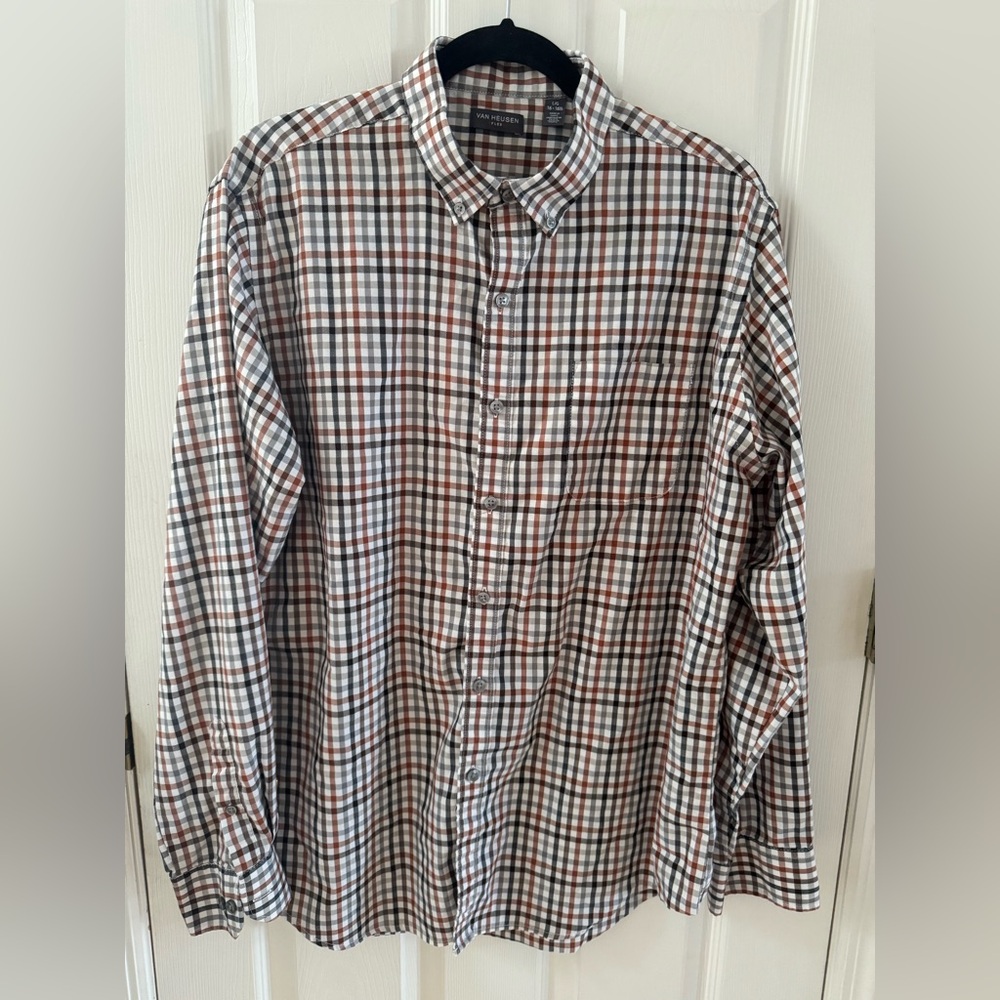 Van Heusen White and Brown Casual Shirt with Plaid Pattern